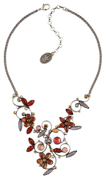 Twisted Flowers necklace in brown-multi/antique silver (large) - Konplott